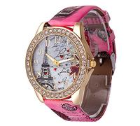 Wrist Watches Watches for womenCreative Retro Watches Doodle Strap Diamond Romantic Love Tower Pattern Couple Watch Leather Band Analog Quartz Wrist Watches