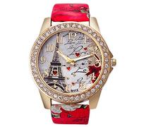 Wrist Watches Watches for womenCreative Retro Watches Doodle Strap Diamond Romantic Love Tower Pattern Couple Watch Leather Band Analog Quartz Wrist Watches