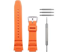 WRISTARMOR men's resin watch band Replacement for Casio AE-1100w SGW-300H AE-1000w AE-1200 W-218H waterproof sport Watch strap(Orange Silver buckle)