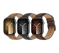 Wristitani 3 Pack Leather Strap Compatible With Apple Watch Bands 44mm 45mm 46mm 49mm for Men, Replacement Band for iWatch Ultra 3/2/1 Series 11 10 9 8 7 SE3 SE2 SE 6 5 4,Black/Dark Coffee/Light Brown