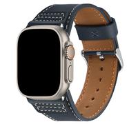 Wristitani Leather Strap Compatible With Apple Watch Straps 44mm 45mm 46mm 49mm for Men, Replacement Band for iWatch Ultra 3/2/1 Series 11 10 9 8 7 SE3 SE2 SE 6 5 4 3 2 1，Dark blue/Silver Buckle
