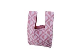 Wristlet Bag Knit Knitted Handbag High-capacity Love Tote Bag Knot Wrist Bag(Pink)