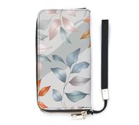 Wristlet Long Wallet Womens Purse Flowers in Shopping Cart Wallet Zip Clutch Leather Purse Large Capacity Coin Purse Credit Card Holder, Different Leaf Patterns, 20x10.5cm