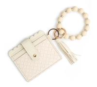 Wristlet Wallet Bracelet PU Card Holder Silicone Beaded Bracelet Keychain Women's Wallet Leather Woven Bag Zero Going Out(3Beige)