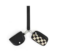 Wristlet Wallet for Women Checkered Dual Pouch Keychain Zip Around Wallets Portable Detachable Coin Purse Mini Card Pocket, Black