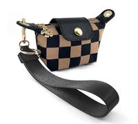 Wristlet Wallet for Women, Keychain Wristlet Wallet Small Coin Purse, Checkered Change Pouch Credit Card Holder, Detachable, Khaki, 1 Pack