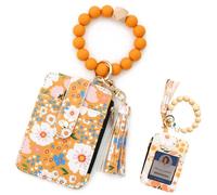 Wristlet Wallet Keychain Boho Style Silicone Flower Small Wristlet Wallets for Women with Beaded Tassel Decoration Credit Card Holder Purse Yellow Keychain Wallet
