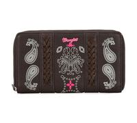 Wristlet Wallets for Women Large Passport Travel Wallet Western Designer Wallet with RFID Blocking, Cashew Flower Print-Coffee, Vintage