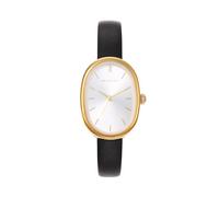 Wristology Oval Womens Watch Vintage Style Interchanageable Band Adjustable Easy Read Analog, Gold / Black Leather