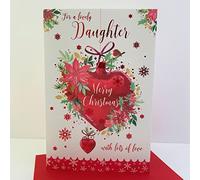 Write From The Heart Lovely Daughter Merry Christmas Card - Heart Bauble Flowers