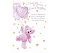 Write From the Heart Thank You Card (PR-490521) - Beautiful Granddaughter, Pink Teddy - Flitter Finish - Sentiments Range