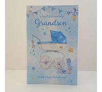 Write From The Heart Wonderful New Baby Grandson Congratulations Card - Pram Stars