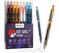 WRITECH Fine Point Gel Pens: 0.5mm Fine Point Black Ink 8ct Big Volume Silent Click Pen Soft Grip Quick Dry Smooth Writing Note Taking No Bleed & Smear ACE Gel