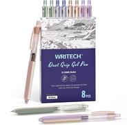 WRITECH Retractable Gel Ink Pens: 8ct Black Ink 0.5mm Extra Fine Point Tip Click Pen for Smooth Writing Journaling Drawing Note Taking Sketching No Bleed & Smear & Smudge Double Colors Duet-Grip