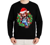 WriteFusion Chucky Christmas Wreath - Gift Idea, Merry Christmas, Xmas Design, Horror, Winter Jumper, black, 3XL