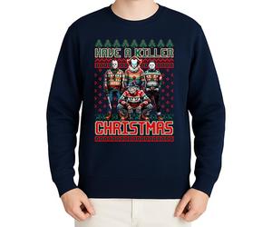 WriteFusion Horror Icons Xmas Design - Festive Christmas Clothing, Gift Idea, Merry Christmas, Xmas Design, Santa, Winter Jumper, navy blue, S