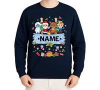 WriteFusion Personalised Rudolph and Christmas Friends - Festive Christmas Clothes, Gift Idea, Merry Christmas, Xmas Design, Santa, Winter Jumper, Navy Blue, XL