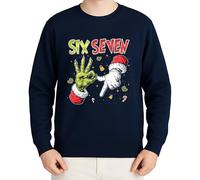 WriteFusion Six Seven Christmas Xmas Design - Funny Grinch Santa Motif, Festive Gift Idea for Men and Women with Humour Jumper, navy blue, S