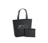 WriteFusion Take Time for Things That Make You Happy - Inspirational Saying with Dandelion - Motivation & Mindfulness Sustainable Gift Bag Felt Bag Shopping Bag Beach Bag, charcoal, Größe S: 39cm x