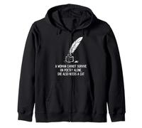 Writer Poetcore Quote Quill and Inkwell for Cat Lovers Zip Hoodie