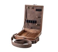 Writers Messenger Wood Box - A5 Walnut Wooden Artist Tool & Brush Storage Case, Portable Multipurpose Art Organizer, Brass Lock Creative Storage Bag for Those Who Love Writing