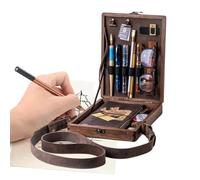 Writers Messenger Wooden Box - Durable Wooden Storage Layout, Drawing Tool Holder Design A5, Compact Brush Carrying Organizer Concept | Shoulder Bag for