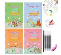 Writing Books, Magic Practice Copybook, Handwriting Workbooks Number Letter Tracing with Grooves Write Practice Magics Pen, Numbers Letter Tracing, Reusable Copybooks(German-1SET,Ten pens)