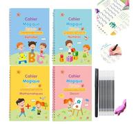 Writing Books, Magic Practice Copybook, Handwriting Workbooks Number Letter Tracing with Grooves Write Practice Magics Pen, Numbers Letter Tracing, Reusable Copybooks(French-1SET,Ten pens)