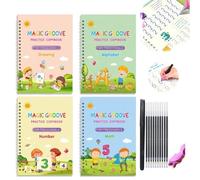 Writing Books, Magic Practice Copybook, Handwriting Workbooks Number Letter Tracing with Grooves Write Practice Magics Pen, Numbers Letter Tracing, Reusable Copybooks(English-1SET,Ten pens)