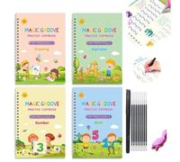 Writing Books, Magic Practice Copybook, Handwriting Workbooks Number Letter Tracing with Grooves Write Practice Magics Pen, Numbers Letter Tracing, Reusable Copybooks(English-1SET,Five pens)