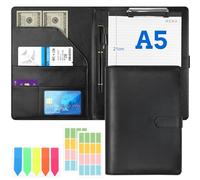 Writing Case A5 Clipboard Folder, PU Leather Conference Folder DIN A5 with Magnetic Closure, Writing Board Clipboard Including A5 Notepad and Pen for Lawyers Students Teachers & Children - Black