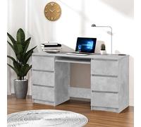 Writing Desk Concrete Grey 140x50x77 cm Engineered Wood 6-Drawer Minimalist Pro