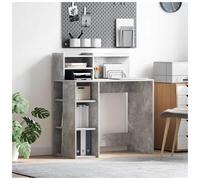 Writing Desk Concrete Grey 90x48x101.5cm Engineered Wood 4-Shelf Modern Compact