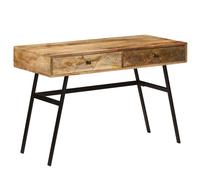 Writing Desk Natural Mango Wood 110x50x76cm Solid Wood Top Cast Steel Legs Home