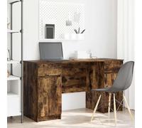 Writing Desk Smoked Oak 140x49x76cm Engineered Wood Matte with Drawer Shelves 2