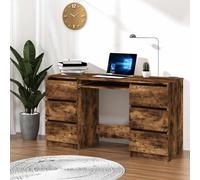 Writing Desk Smoked Oak 140x50x77 cm Engineered Wood 6 Drawer Minimalist Study.