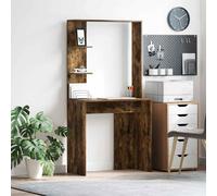 Writing Desk Smoked Oak 78.5x37x154.5cm Engineered Wood 2-Shelf Modern Matte Top