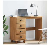 Writing Desk Solid Pine Wood Brown 95x40x75 cm Metal Frame Drawer Storage Small