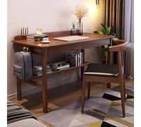 Writing Desk, Solid Wood Home Office Table with 2 Drawers and Storage Shelf, Mid-Century Modern Workstation for Small Spaces, Office Furniture