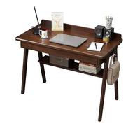 Writing Desk, Solid Wood Mid-Century Modern Home Office Workstation with Drawers & Hook, Compact Computer Study Table with Storage Shelf, Walnut Finish