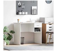 Writing Desk White 90x49x75cm Engineered Wood 1 Drawer 1 Shelf Modern Matte Top
