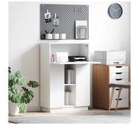 Writing Desk White Engineered Wood 71.5x31.5x106.5cm Compact Slim 3-Door Storage