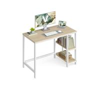 Writing Desk with 2 Shelves on Left or Right, Natural Beige + Pearl White / 50D x 100W cm