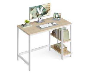 Writing Desk with 2 Shelves on Left or Right, Natural Beige + Pearl White / 50D x 100W cm