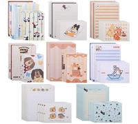 Writing Paper and Envelopes, 32 Sheets Letter Paper & 32 Letter Envelopes Cute Cartoon Style Writing Set School Office Supplier Students Stationery Set Assorted Panda Capybara Cat Dog Printed