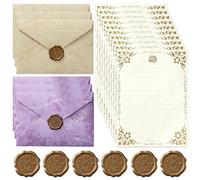 Writing Paper and Envelopes Set, Gold Foil Embossed Texture Paper - Envelopes with Wax Seal Stickers, Beautiful A5 Writing Paper, Fancy Letter Paper for Invitations & Love Letters (Lavender+Beige)