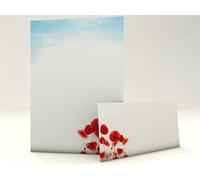 Writing Paper Complete Set with Poppies Motif 40 Pieces Includes 20 Sheets of Writing Paper + 20 Matching Envelopes DIN Long