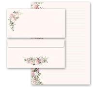 Writing Paper Set 40 Pieces Rose Pracht 20 Sheets Writing Paper + 20 Matching Envelopes Without Window DIN A4 & DIN Long in Set Rose Motif