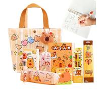 Writing Set | Pens, Pencil Case, Notepads and Sticker Set - Capybara School Materials, for Girls, Students