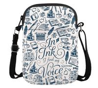 Writing Writer Appreciation Gift Journalist Novelist Author Gift in Ink I Find My Voice Crossbody Bag for Writing Lover (in Ink CR)